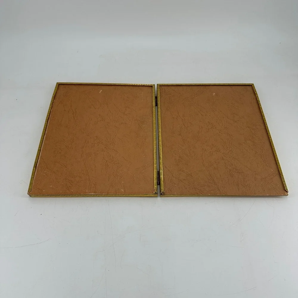 Vintage Style Gold Metal Hinged Double Picture Frame Bifold for Two 8x10 Photos